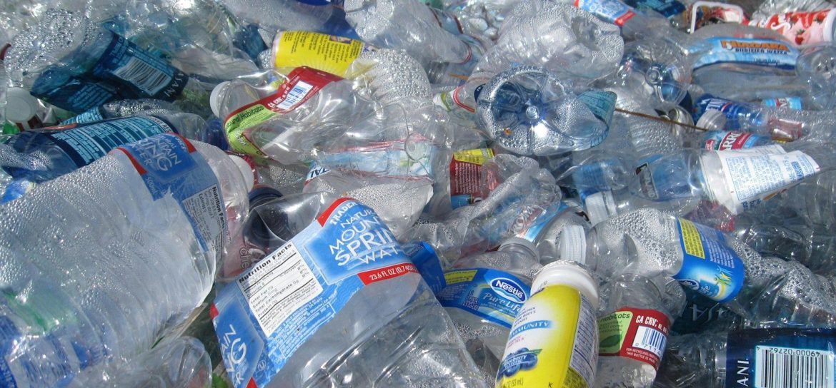 blue labeled plastic bottles
