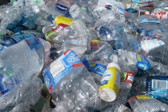 blue labeled plastic bottles